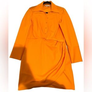 Zara Orange Mini Draped Shirt Dress